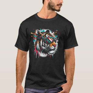 Camiseta Futurista cara de tigre de graffiti colorido con s