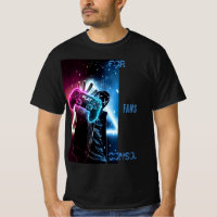Camiseta Futurista de Ciberjugador Azul Neon y Ros