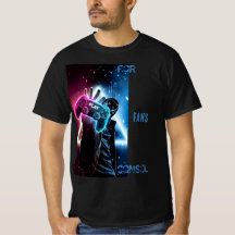 Camiseta Futurista de Ciberjugador Azul Neon y Ros