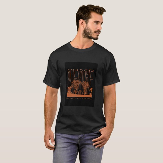 Camiseta Futurista de paz negra y Naranja (Anverso completo)