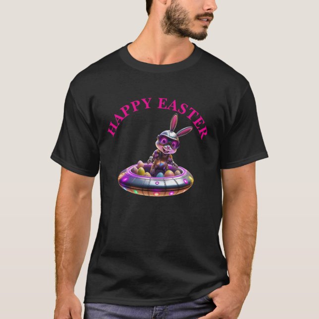 Camiseta Futurista espacio conejito en Pascua huevos de pla (Anverso)