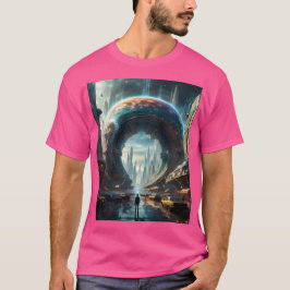 Camiseta Futurista portal de planetas alienígenas con puert