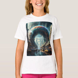 Camiseta Futurista portal de planetas alienígenas con puert