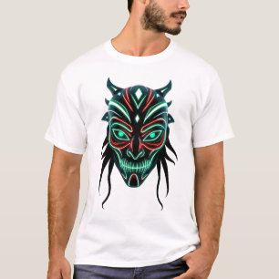 Camiseta Futurista simetría de neón de cara tribal