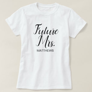 Camiseta Futuro Sra Black Modern Script Custom Wedding T-Sh