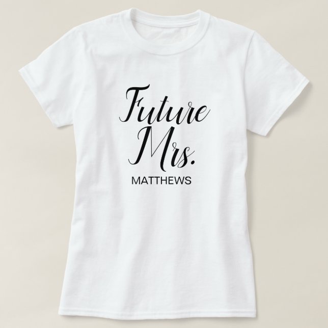Camiseta Futuro Sra Black Modern Script Custom Wedding T-Sh (Diseño del anverso)