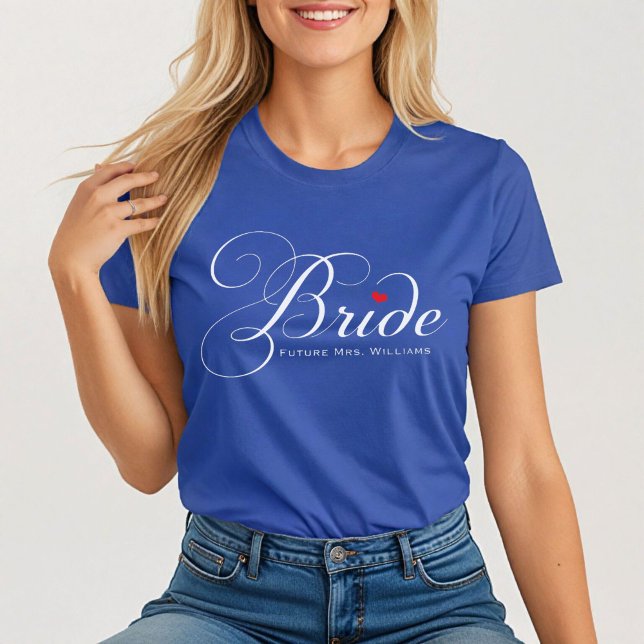 Camiseta Futuro Sra. Bride Blue Boda de guión personalizado (Subido por el creador)