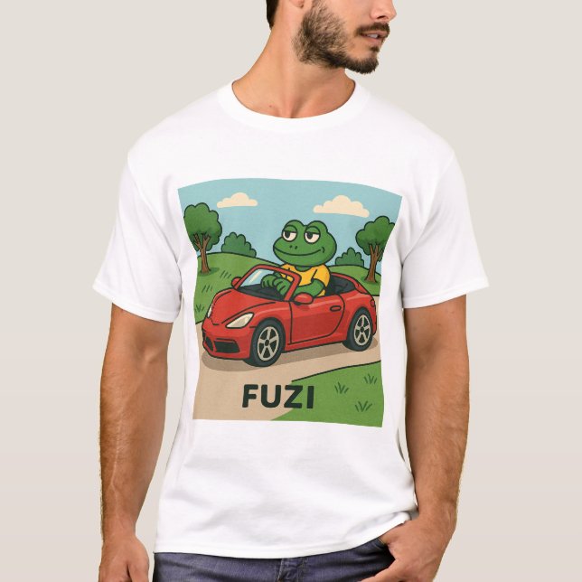 Camiseta FUZI - Roadtrip King | Rana Guay en un convertible (Anverso)