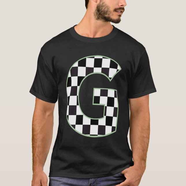 Camiseta G Initial Monogram black & white checkerboard (Anverso)
