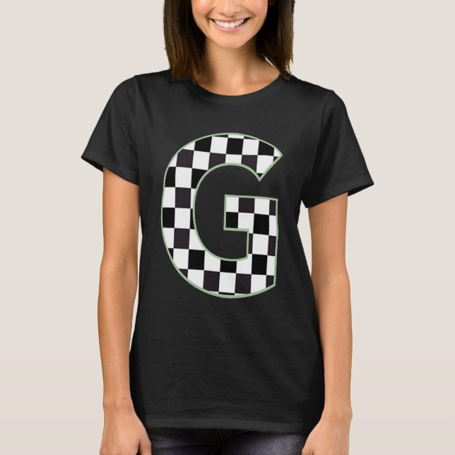 Camiseta G tablero de ajedrez en blanco y negro monograma i (Anverso)