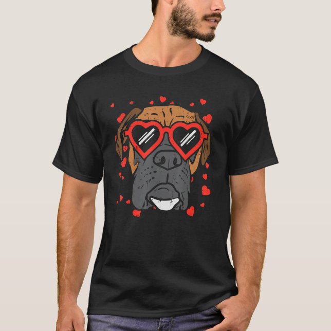 Camiseta Gafas cardíacas Boxer Face Cute Día de San Valentí (Anverso)