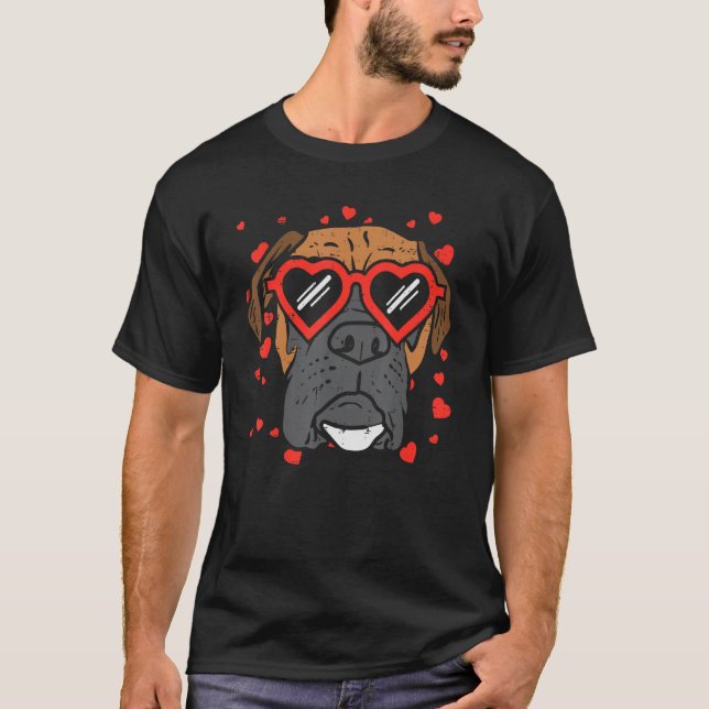 Camiseta Gafas cardíacas Boxer Face Cute Día de San Valentí (Anverso)