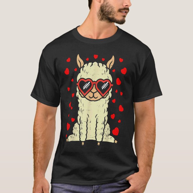 Camiseta Gafas cardíacas Llama Cute Alpaca Día de San Valen (Anverso)