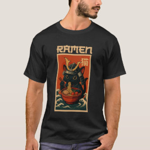 Camiseta Gafas de Anime Gato Ramen Japonés Divertido Kawaii