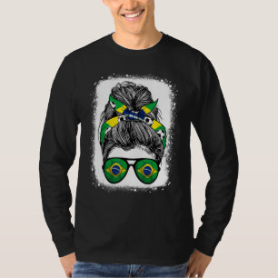 Camiseta Gafas de bandera de Brasil pelo moño desordenado c