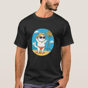 Camiseta Gafas de baño frescas gato en la playa para verano
