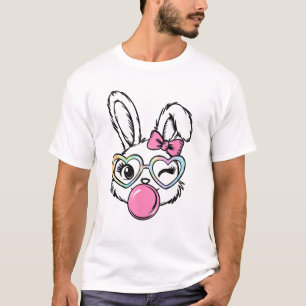 Camiseta Gafas de burbujas de cara de conejito lindo lazo c