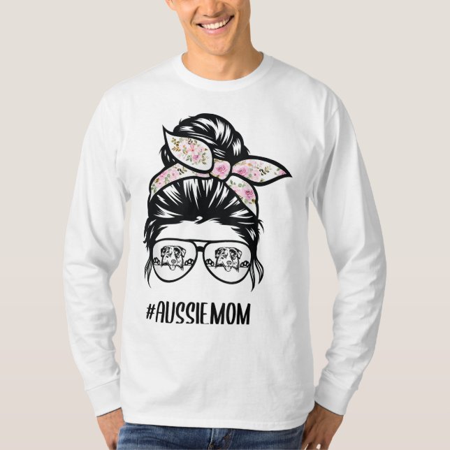 Camiseta Gafas de cabello de Aussie Mom Messy Bun (Anverso)