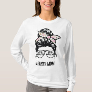 Camiseta Gafas de cabello de Aussie Mom Messy Bun