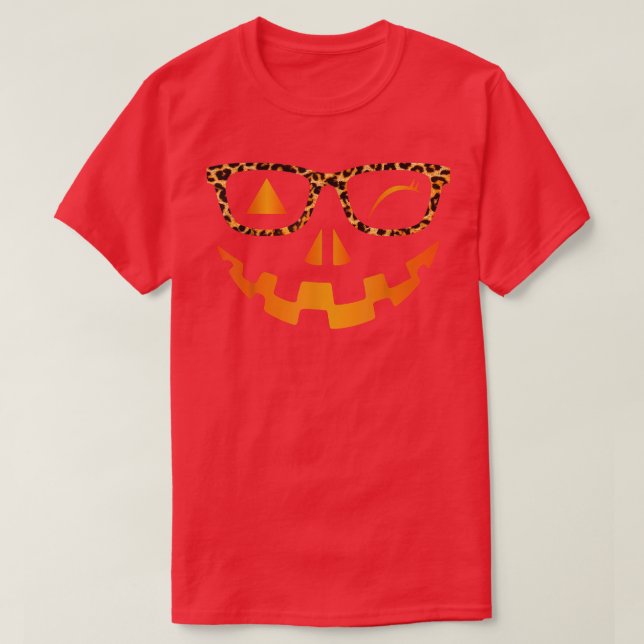 Camiseta Gafas de calabaza JackOLantern Leopardo de la cara (Diseño del anverso)