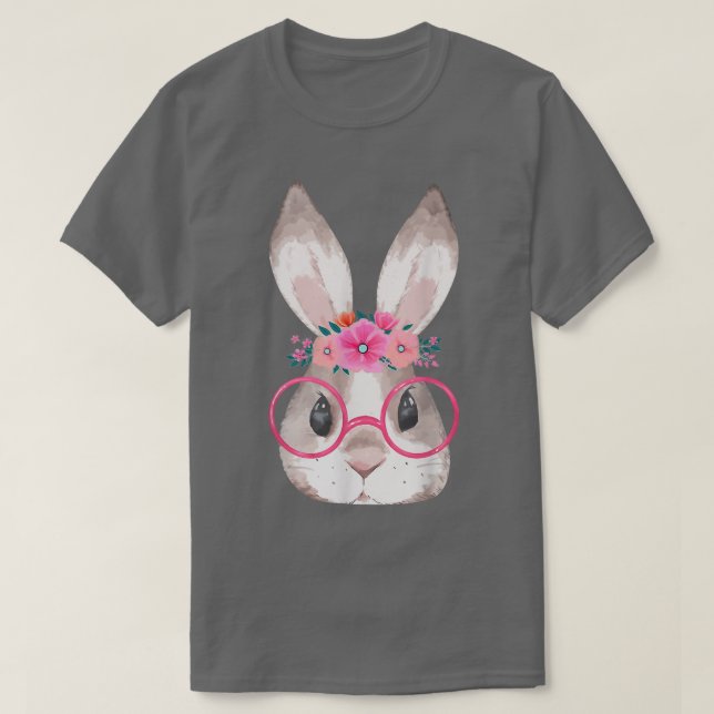 Camiseta Gafas De Cara Y Cabeza Floral De Conejo Cuidadoso  (Diseño del anverso)