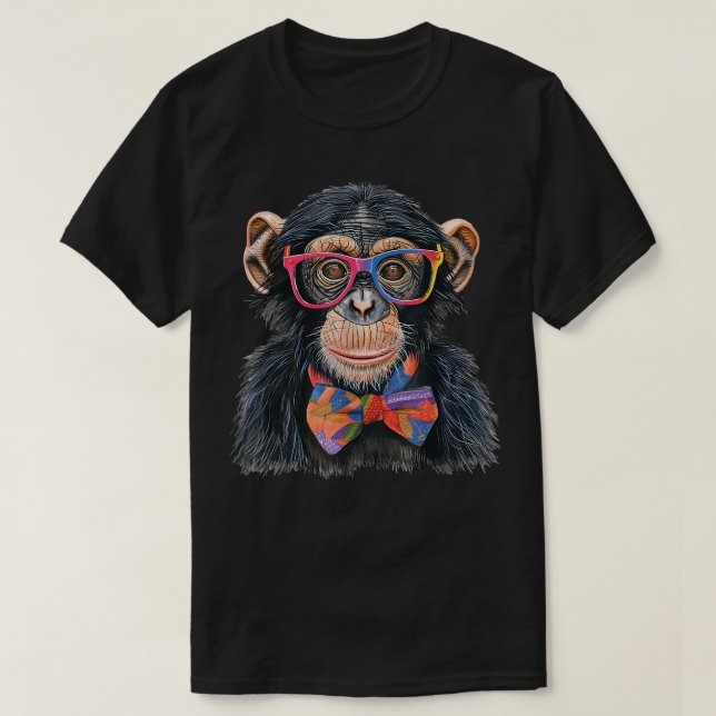 Camiseta Gafas de chimpancé y chimpancé Bowtie (Diseño del anverso)