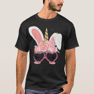 Camiseta Gafas de Corazón de Conejo Unicornio Día de Pascua