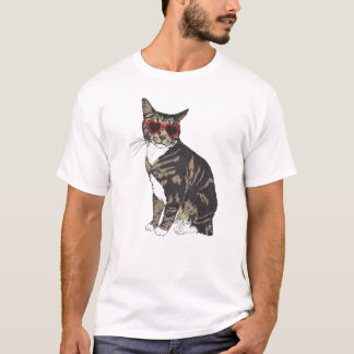 Camiseta Gafas de corazón de gato en tabby
