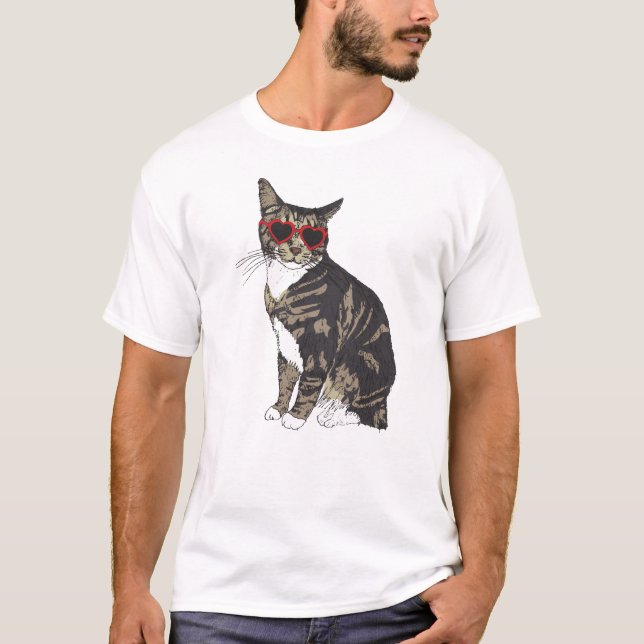 Camiseta Gafas de corazón de gato en tabby (Anverso)