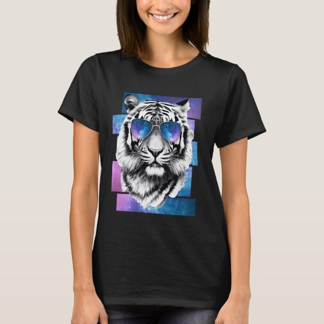 Camiseta Gafas de espacio tigre Galaxia Gafas de sol Vaporw (Anverso)