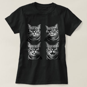 Camiseta Gafas de gato friki en trama de media tinta