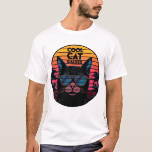 Camiseta Gafas de gato genial Arte de puesta de sol sintéti