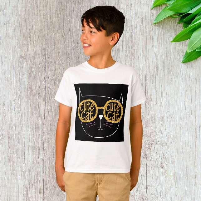 Camiseta Gafas de gato lindo Purpurina de oro gráfico Cara  (Subido por el creador)