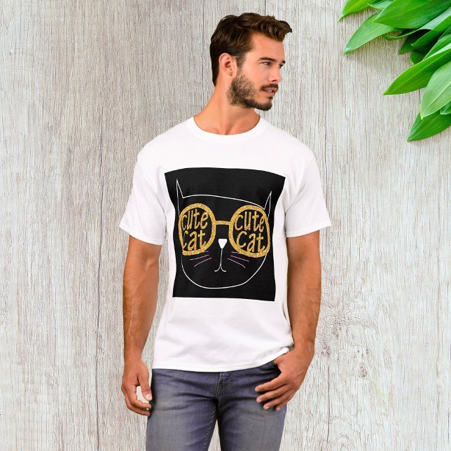 Camiseta Gafas de gato lindo Purpurina de oro gráfico Cara  (Subido por el creador)