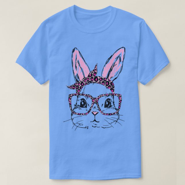 Camiseta Gafas de leopardo de la cara de conejito dulce de  (Diseño del anverso)