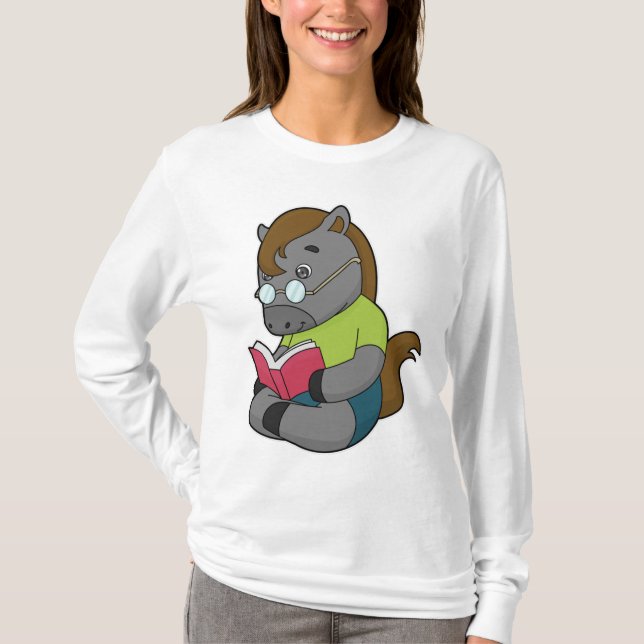 Camiseta Gafas de libro de caballos Nerd (Anverso)