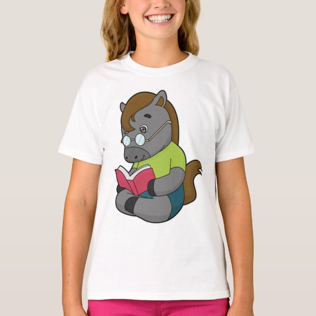 Camiseta Gafas de libro de caballos Nerd (Anverso)