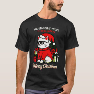 Camiseta Gafas de Santa Cool Cat Navidad Mágica Vintage