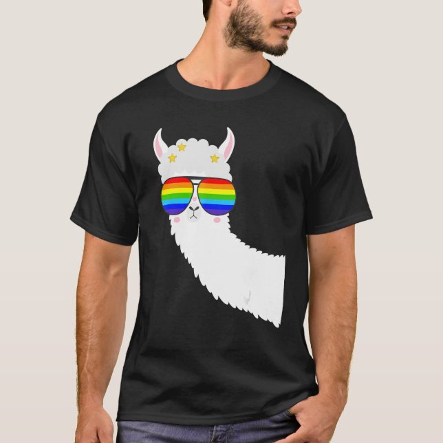 Camiseta Gafas de sol arcoiris LGBTQ Llama Chica Alpaca (Anverso)