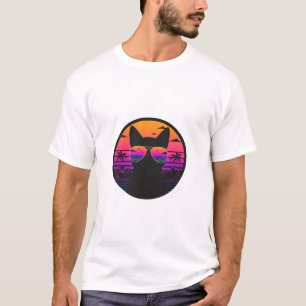Camiseta Gafas de sol Aviator Gato Atardecer Retro Vaporwav