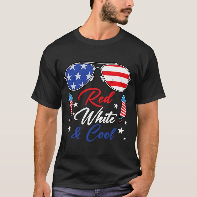 Camiseta Gafas de sol Bandera de Estados Unidos Blanco Rojo (Anverso)