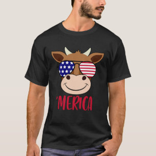 Camiseta Gafas de sol Cara de Vaca 4 de Julio USA Bandera A