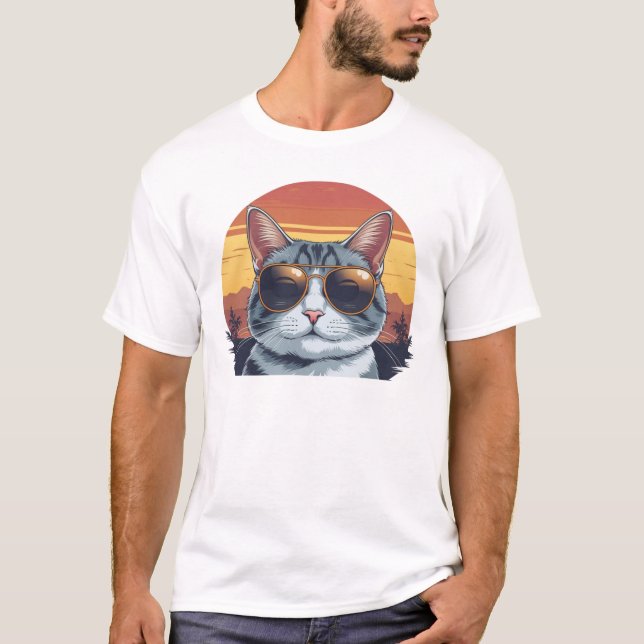 Camiseta Gafas de sol Cat Daddy Atardecer Retro Fur Papa (Anverso)