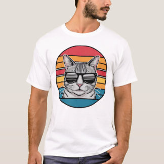 Camiseta Gafas de sol Cat Daddy Atardecer Retro Fur Papa Pa