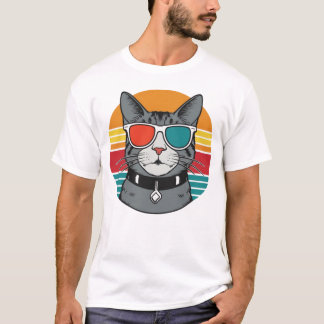 Camiseta Gafas de sol Cat Daddy Atardecer Retro Fur Papa Pa