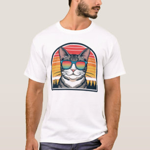 Camiseta Gafas de sol Cat Daddy Atardecer Retro Fur Papa Pa