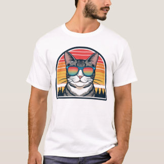 Camiseta Gafas de sol Cat Daddy Atardecer Retro Fur Papa Pa