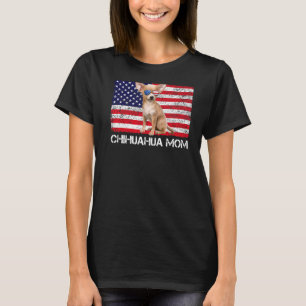 Camiseta Gafas de sol Chihuahua Mamá Bandera De Estados Uni