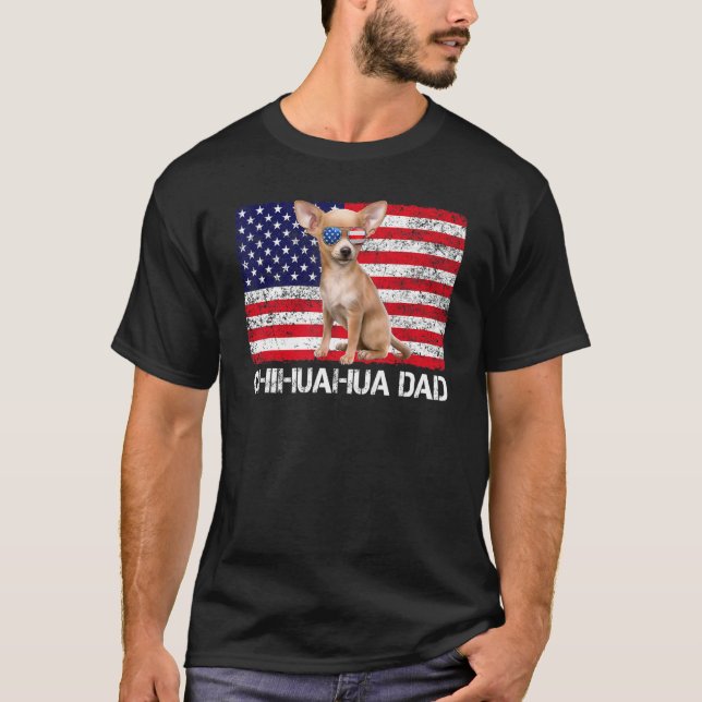 Camiseta Gafas de sol Chihuahua Papá Bandera Estadounidense (Anverso)
