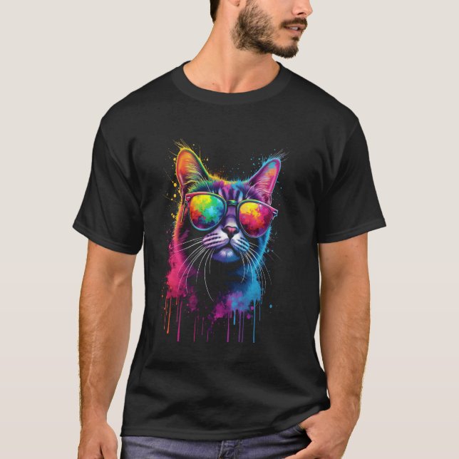 Camiseta Gafas de sol coloridas de gato (Anverso)